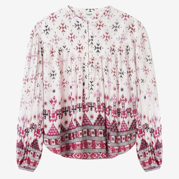 NEW Isabel Marant Salika Printed Cotton Blouse White/Pink/Silver S/S 23 Size 2 - Picture 7 of 12
